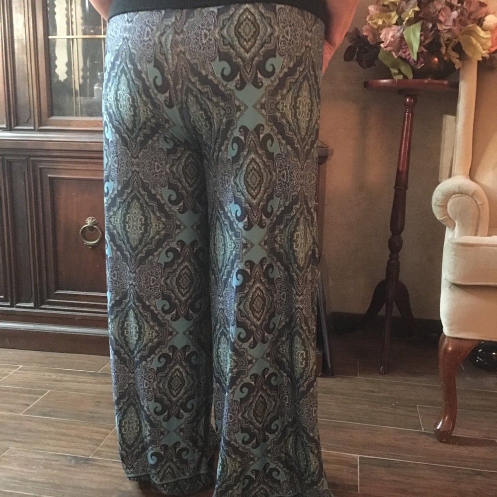 One World Blue Paisley Wide Leg Pants
